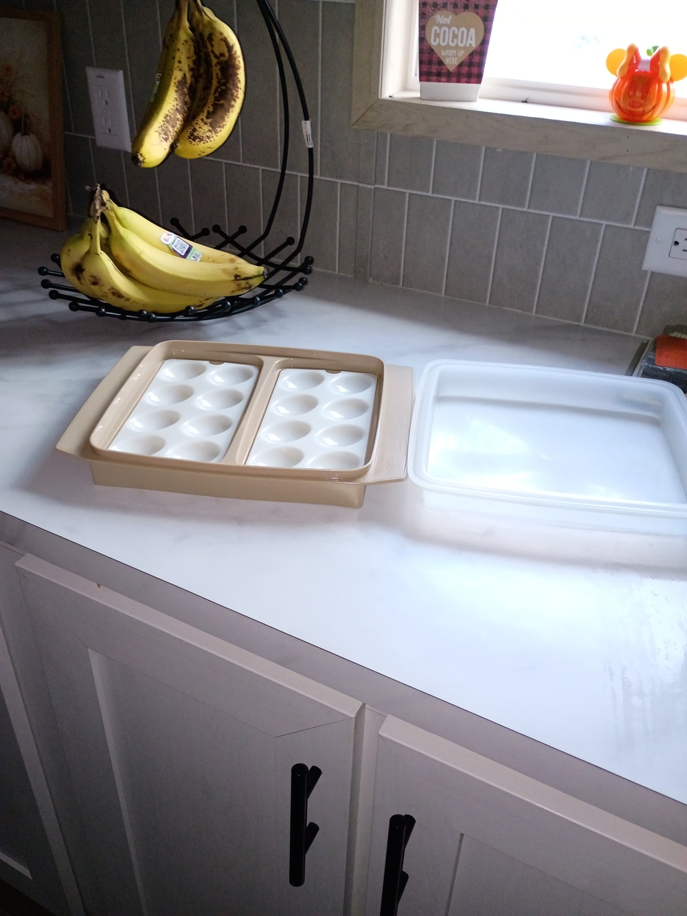 1960 1970 light tan TUPPERWARE deviled egg tray carrier with a clear frosted Lid